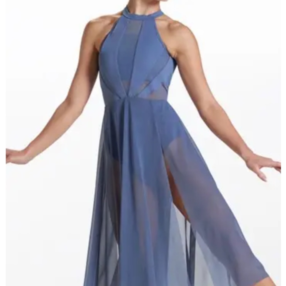 Balera High Neck Halter Dress in Slate Blue MC